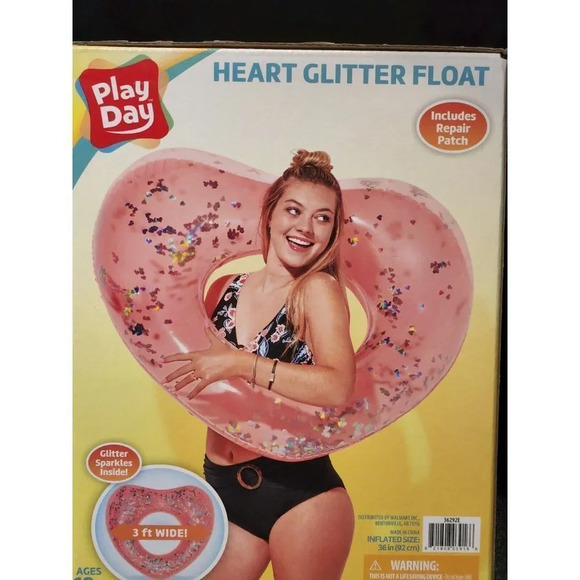 Heart Glitter Float 3 Ft. Wide Pink Includes Repair Patch Pool BRAND NEW - Picture 4 of 5